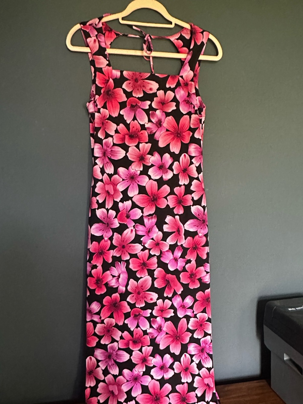 Sleeveless Pink Floral Maxi Dress on Black